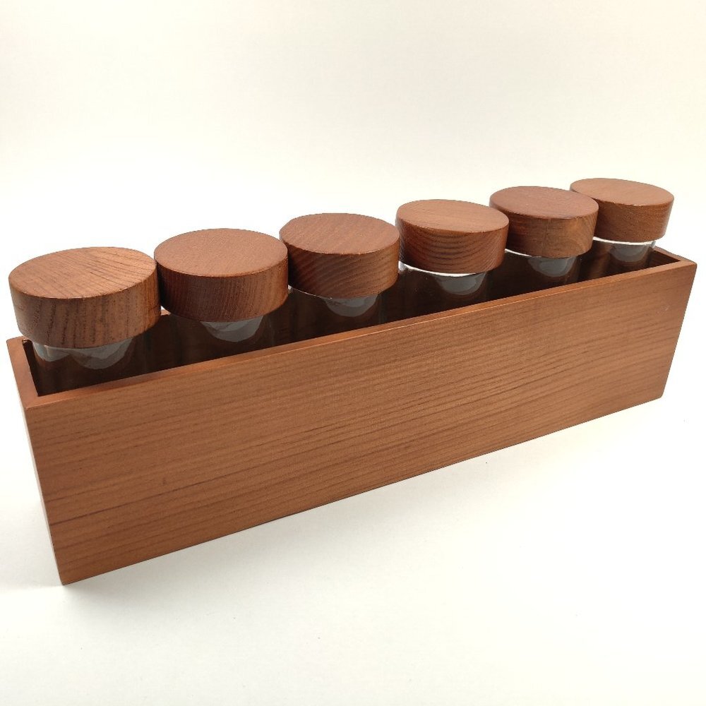 Crate & Barrel Carter McGuyer 6 Bottle Wooden Spice Box - Picture 1 of 7